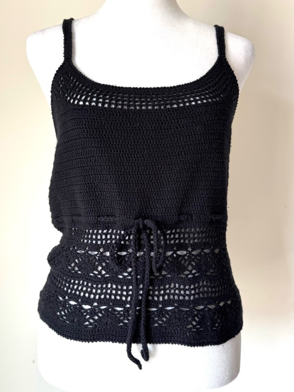 Vintage One Step Up Black Crochet Crop Top NWT